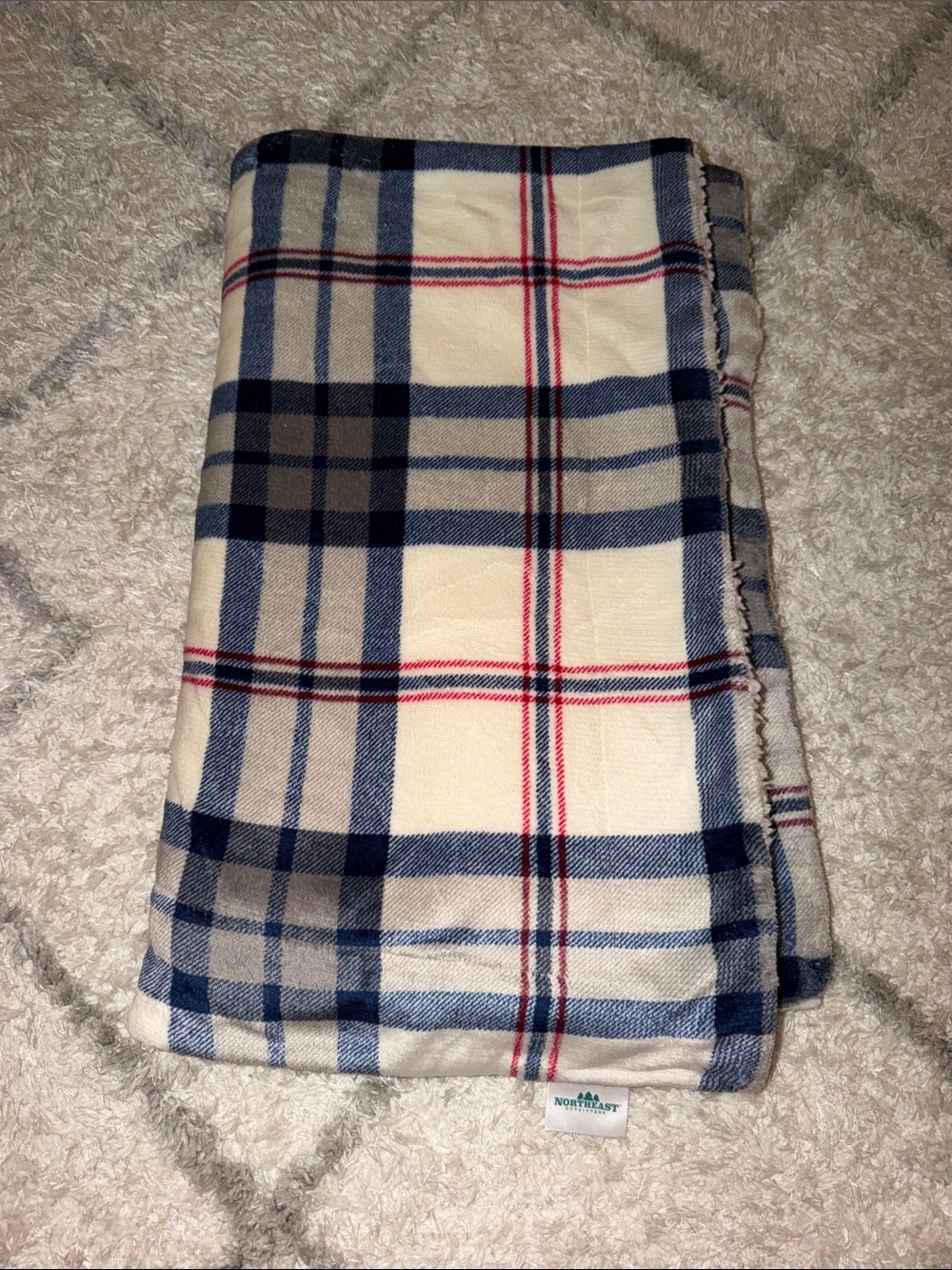 Cozy Plaid Fleece Throw Blanket - Cream, Navy & Red